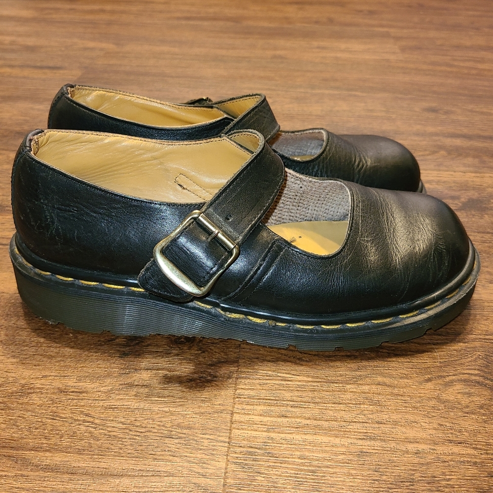 Vintage Dr Martens Black Leather Mary Jane Shoes UK 6 US 8 Made in England